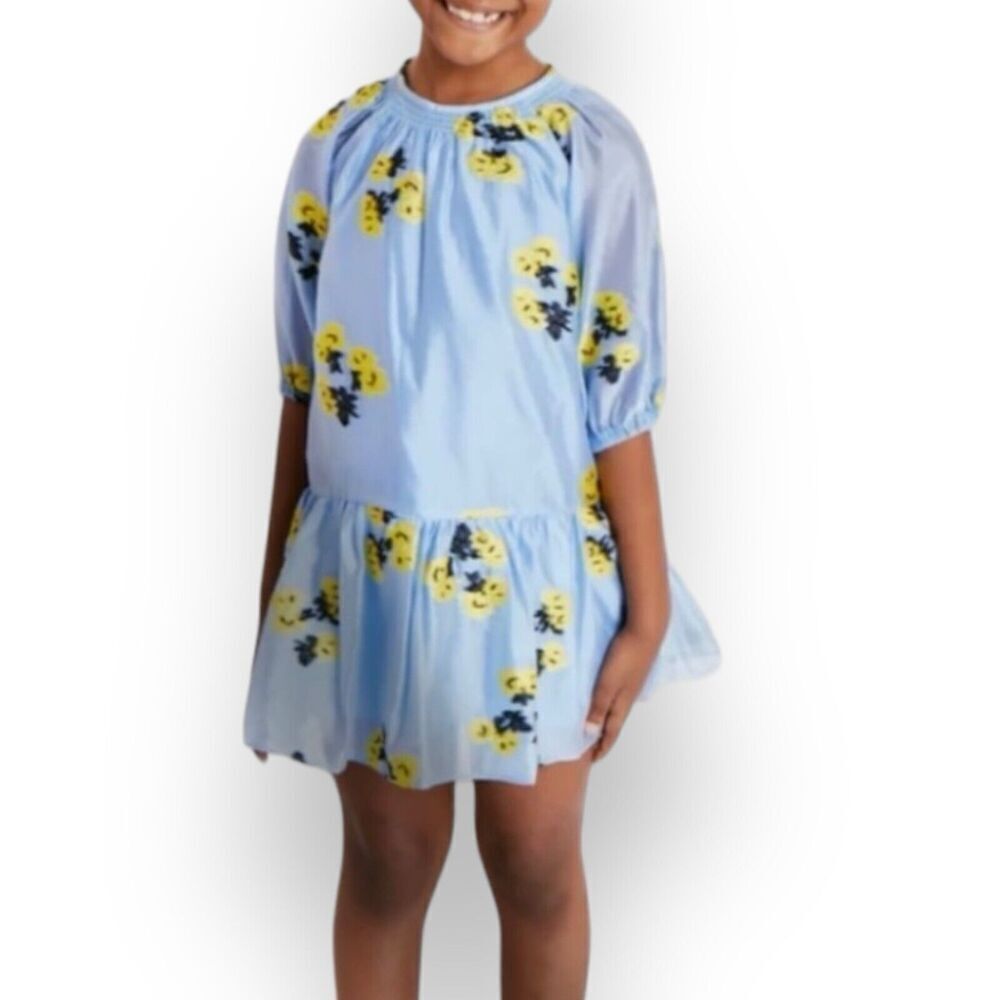Tanya Taylor Dress Girls M Blue Floral Mini Eliza Kids Big Yellow Ruffle Chiffon